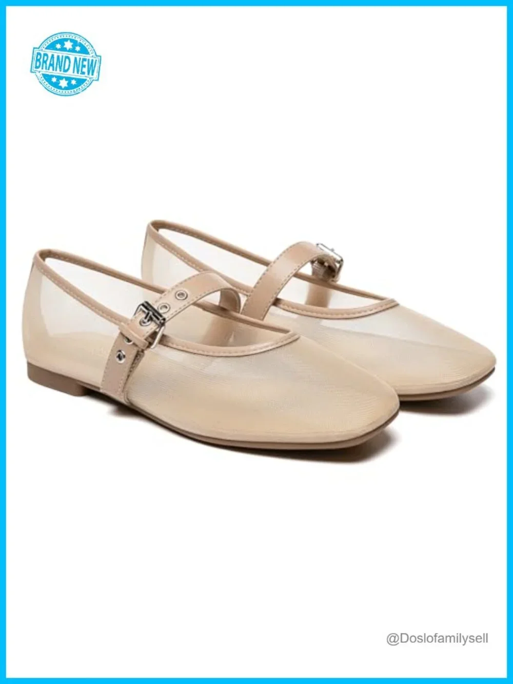 Mesh Ballet Flats Square Toe Mary Jane Ballerina Shoes